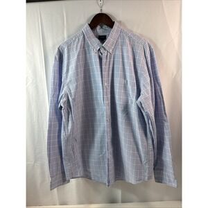 J Crew Mens Slim-fit Gingham Long Sleeve Blue/ Pink Plaid Shirt Ex Lg